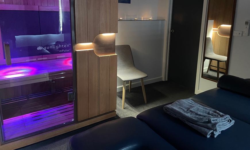 Infrared sauna cabin at Uprise Health